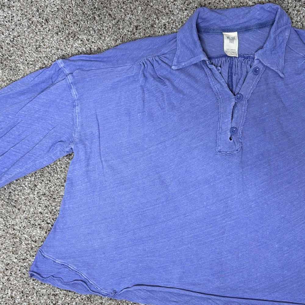 We The Free Rush Hour Linen Blend Periwinkle Long Sleeve Top - Picture 4 of 17